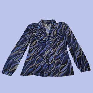 International Concepts Black and Blue Wavy Button Down Top